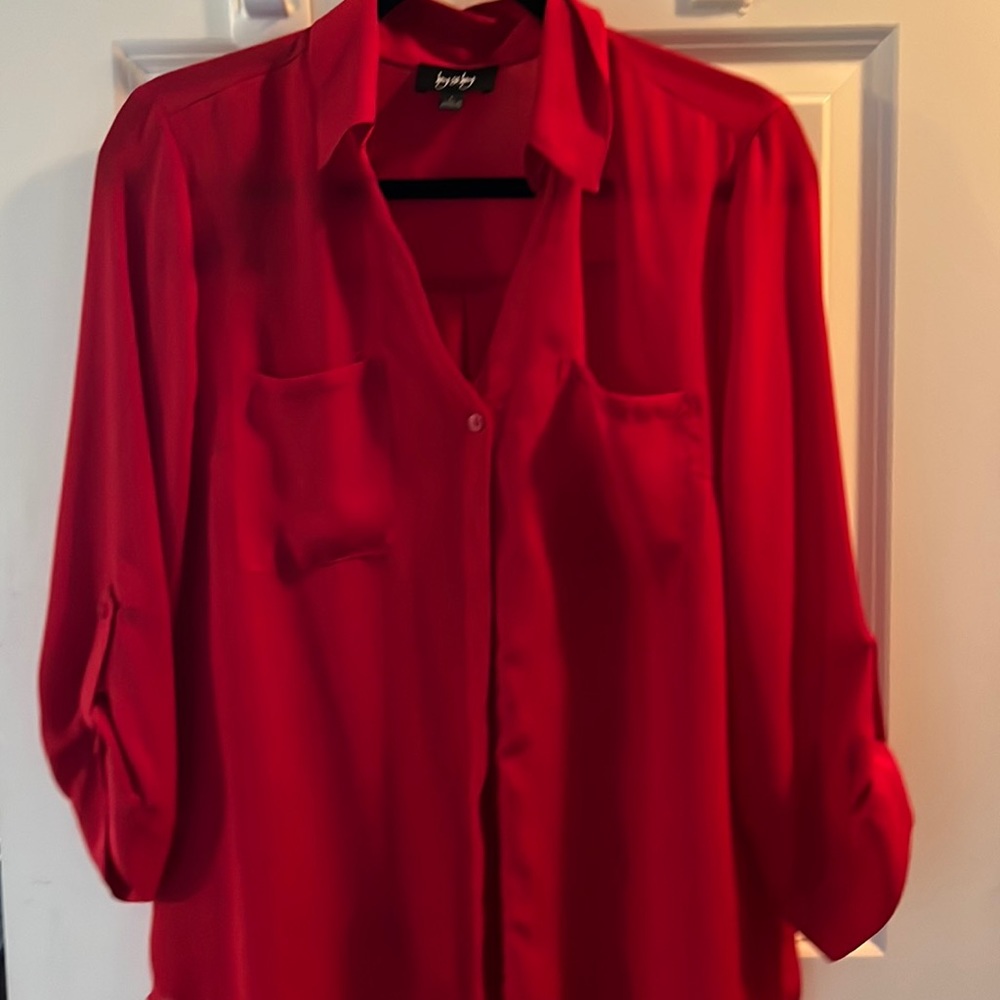 Red mesh blouse